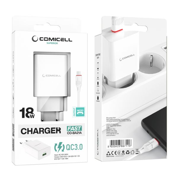 COMICELL Punjač Superior CO-BA21A Fast QC3.0 18W 3A Micro USB, bela - P1011