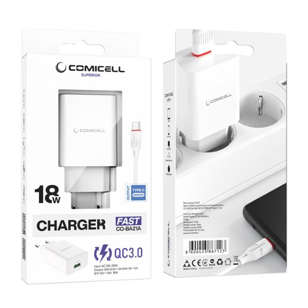 COMICELL Punjač Superior CO-BA21A Fast QC3.0 18W 3A Type C, bela - P1012