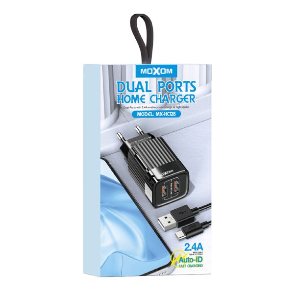 MOXOM Punjač MX-HC128 2.4A 2xUSB Type C, crna - P1104