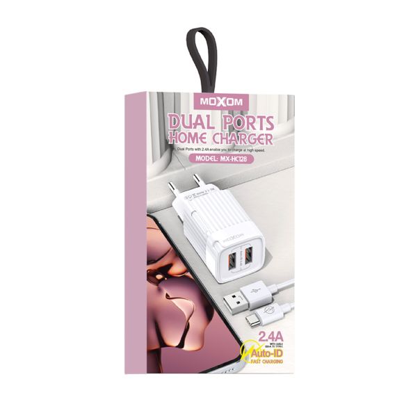 MOXOM kućni punjač MX-HC128 2.4A 2xUSB Type C, bela - P1105