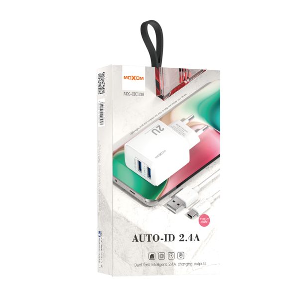 MOXOM Punjač MX-HC130 2.4A 2xUSB Type C, bela - P1106