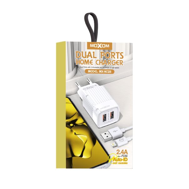 MOXOM kućni punjač MX-HC128 2.4A 2xUSB Lightning, bela - P1107