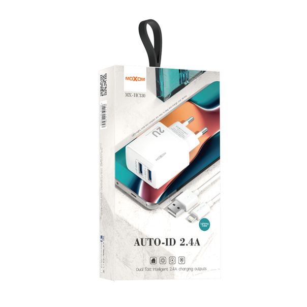 MOXOM Punjač MX-HC130 2.4A 2xUSB Lightning, bela - P1108