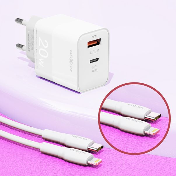 MOXOM kućni punjač MX-HC134 20W Type C na Lightning, bela - P1109