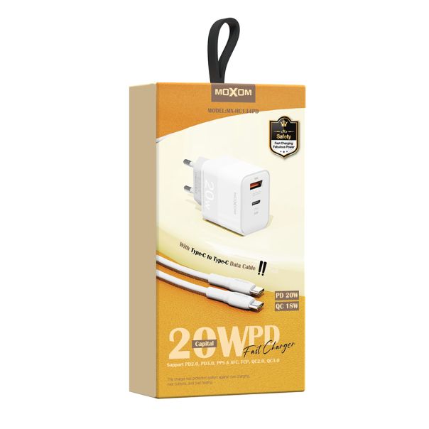 MOXOM Punjač MX-HC134 20W Type C na Type C, bela - P1110