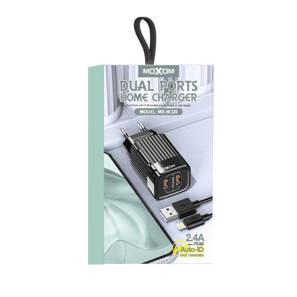 MOXOM Punjač MX-HC128 2.4A 2xUSB Lightning, crna - P1115