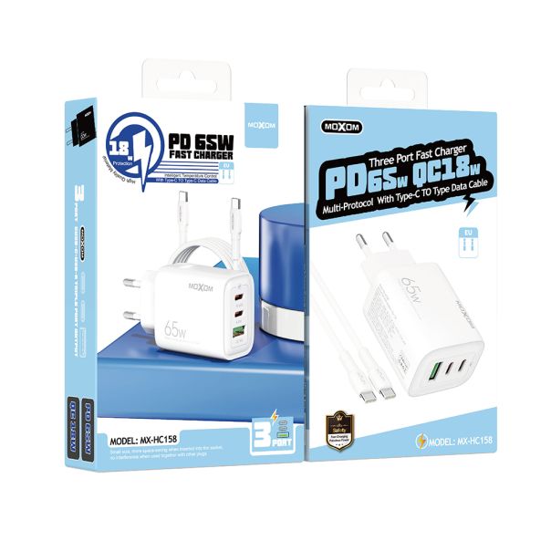 MOXOM Kućni punjač MX-HC158 QC3.0 65W Type-C na Type-C, bela - P1131