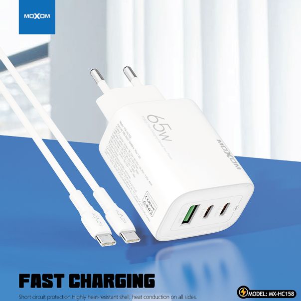 MOXOM Kućni punjač MX-HC158 QC3.0 65W Type-C na Type-C, bela - P1131