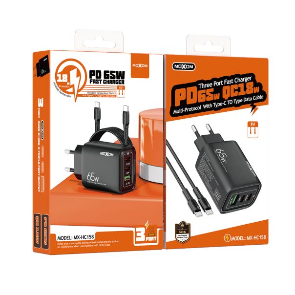 MOXOM Kućni punjač MX-HC158 QC3.0 65W Type-C na Type-C, crna - P1132