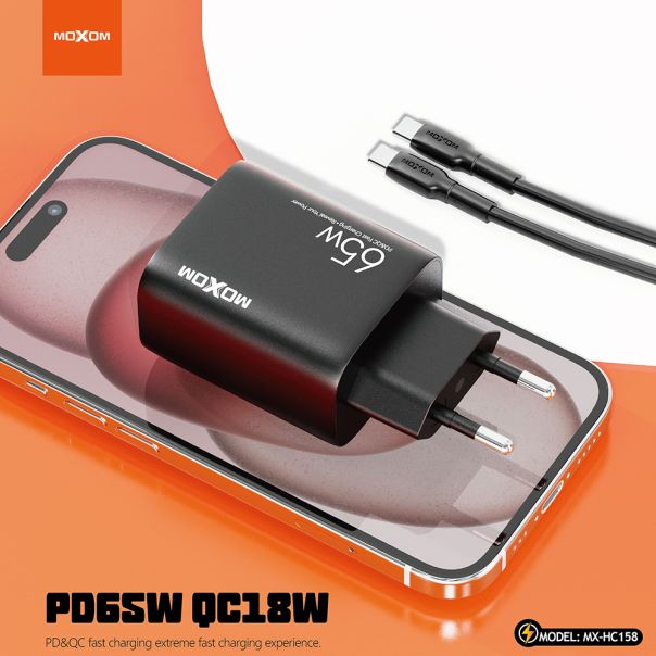 MOXOM Kućni punjač MX-HC158 QC3.0 65W Type-C na Type-C, crna - P1132