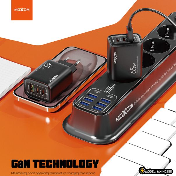 MOXOM Kućni punjač MX-HC158 QC3.0 65W Type-C na Type-C, crna - P1132