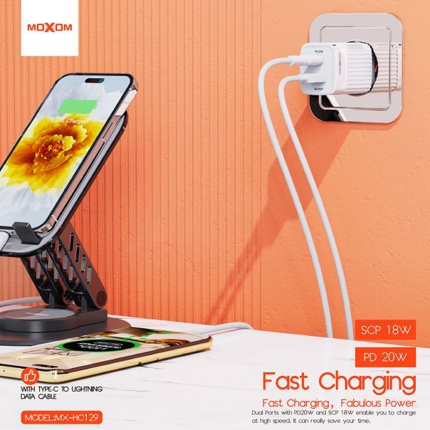 MOXOM Kućni punjač MX-HC129 20W Type-C na Type-C, bela - P1134