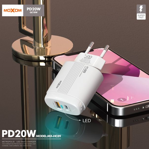 MOXOM Kućni punjač MX-HC89 20W Type-C na Lightning, bela - P1136