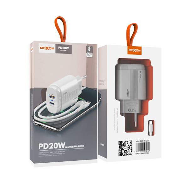 MOXOM Kućni punjač MX-HC89 20W Type-C na Type-C, bela - P1137