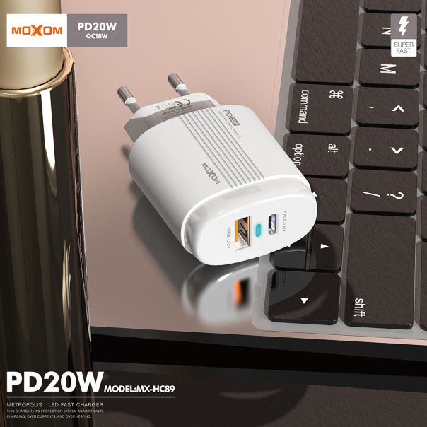 MOXOM Kućni punjač MX-HC89 20W Type-C na Type-C, bela - P1137