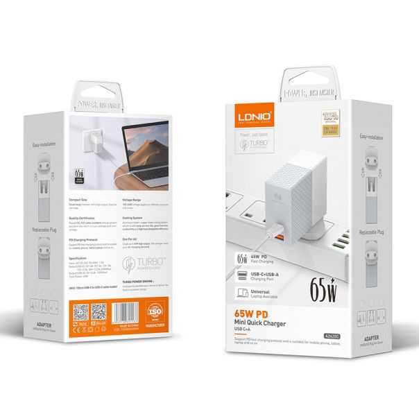 LDNIO Kućni punjač A2620C 65W Type-C na Type-C, bela - P1141