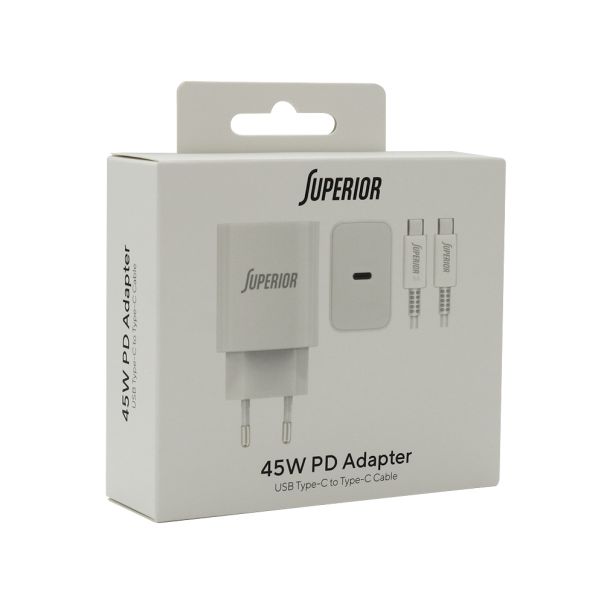 SUPERIOR Kućni punjač SU-4500 45W Type C na Type C 5A, bela - EP2858978