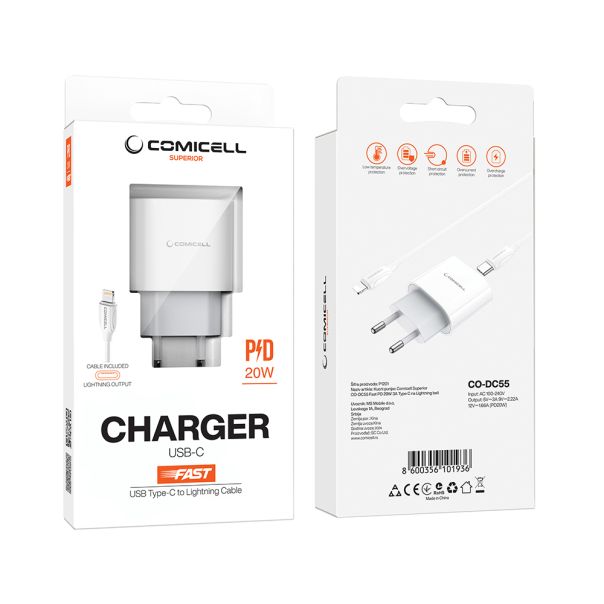 COMICELL Punjač Superior CO-DC55 Fast PD 20W 3A Type C na Lightning, bela - P1201