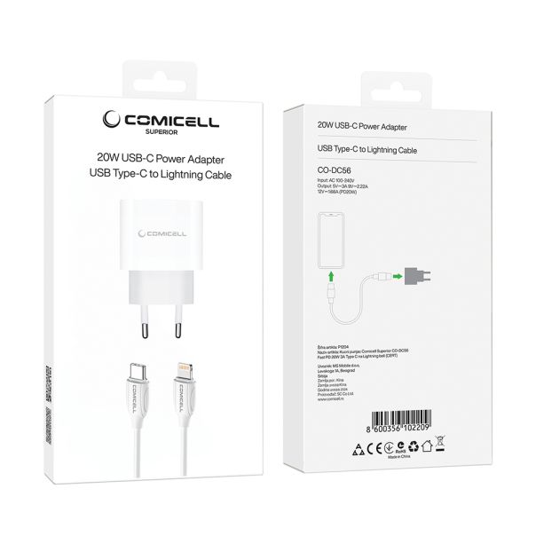 COMICELL Punjač Superior CO-DC56 Fast PD 20W 3A Type C na Lightning, bela (CERT) - P1204