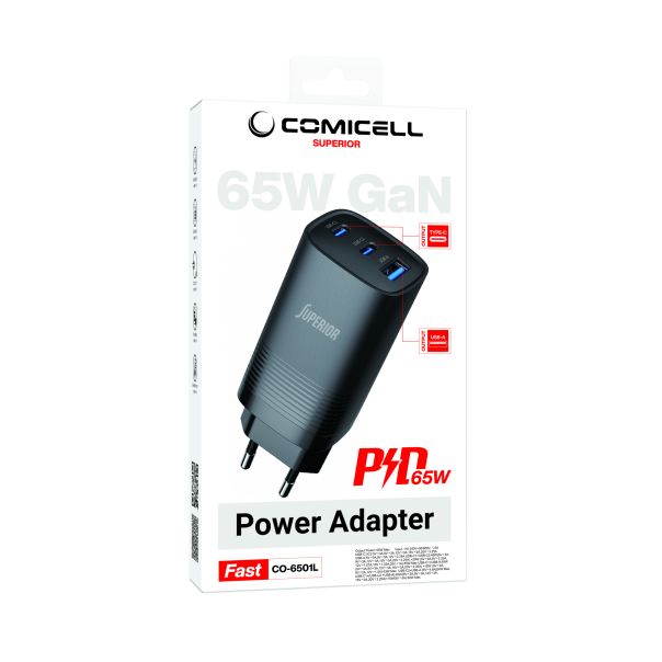 COMICELL SUPERIOR Punjač CO-6501L 65W GaN Fast PD + USB, crna - P1207