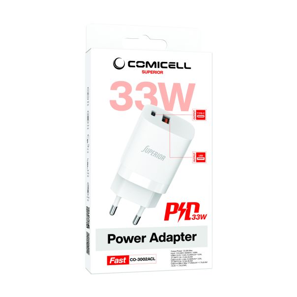 COMICELL SUPERIOR Punjač CO-3002ACL Fast PD Type C + USB 33W 3A, bela - P1208