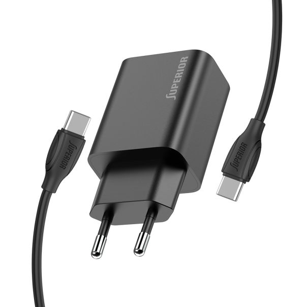 SUPERIOR Kućni punjač SU-P103 Super Fast PD 25W 3A Type C na Type C, crna - P1210