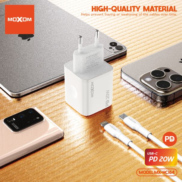MOXOM Kućni punjač MX-HC164 PD, 20W, Type-C na Lightning, bela - P1227