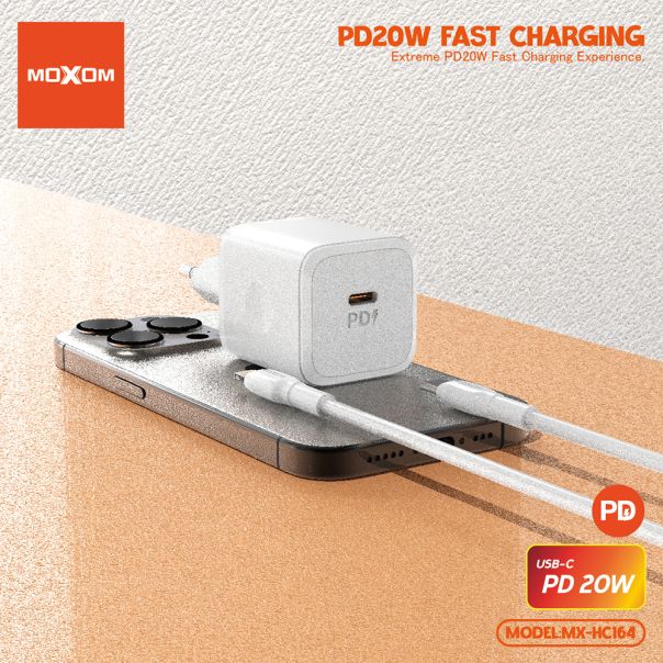 MOXOM Kućni punjač MX-HC164 PD, 20W, Type-C na Lightning, bela - P1227