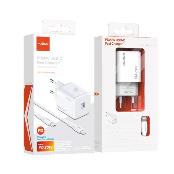 MOXOM Kućni punjač MX-HC164 PD, 20W, Type-C na Lightning, bela - P1227