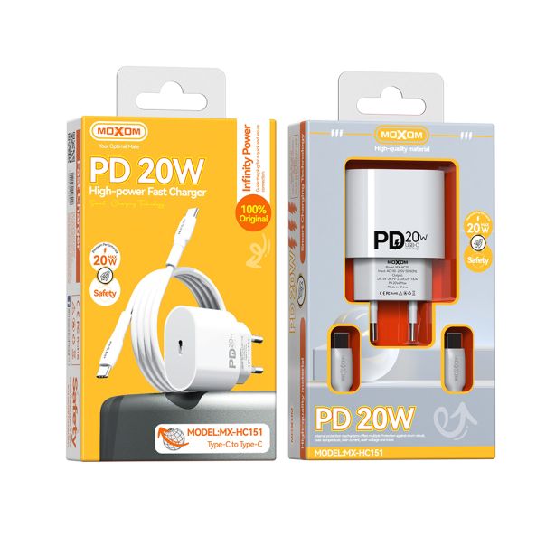 MOXOM Kućni punjač MX-HC151, Type-C na Type-C, bela - P1229