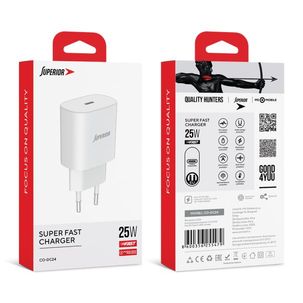 SUPERIOR Kućište punjača CO-DC24 Fast PD Type C 25W 3A, bela - P1239