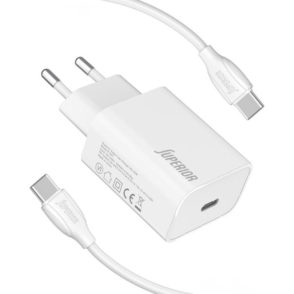 SUPERIOR Kućni punjač SU-P103 Super Fast PD 25W 3A Type C na Type C, bela - P1248
