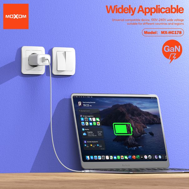 MOXOM Punjač MX-HC178 USB+Type-C QC18W PD45W, bela - P1251