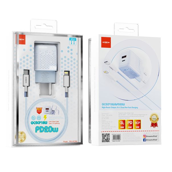 MOXOM Kućni punjač MX-HC206 18W FAST Type C na lightning, plava - P1256