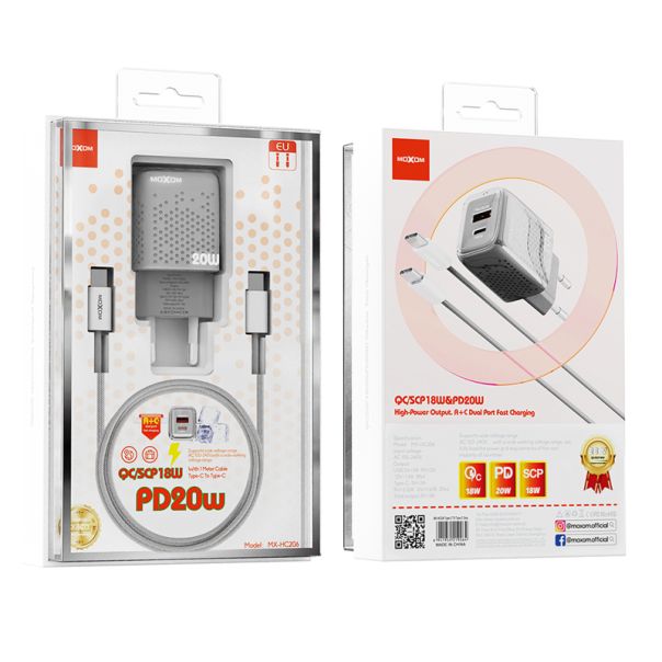 MOXOM Kućni punjač MX-HC206 18W FAST Type C na Type C, siva - P1258