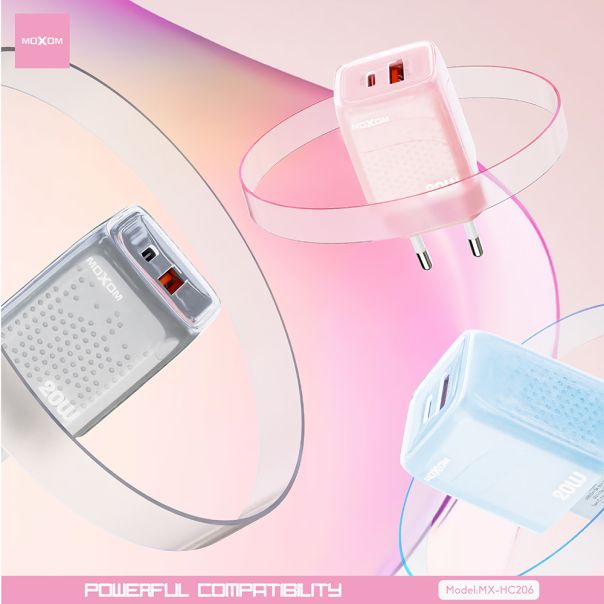 MOXOM Kućni punjač MX-HC206 18W FAST Type C na Type C, plava - P1259