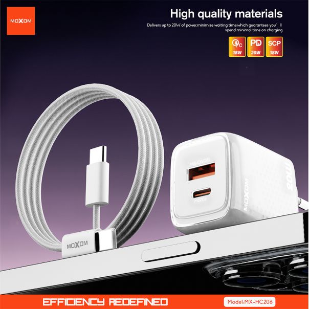 MOXOM Kućni punjač MX-HC206 18W FAST Type C na Type C, roza - P1260