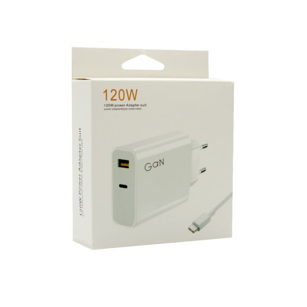 Kućni punjač Super Fast 120W GaN sa USB A na Type C kablom, bela - P1261