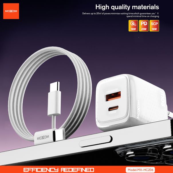 MOXOM Kućni punjač MX-HC206 20W Type C na Type C, bela - P1271