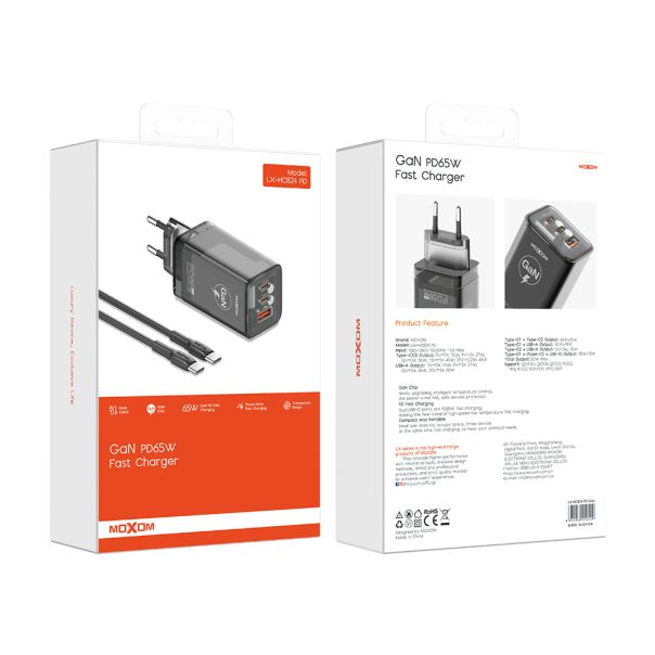 Kućni punjač MOXOM LX-HC824 60W PD Type C na Type C crni - EP2941362