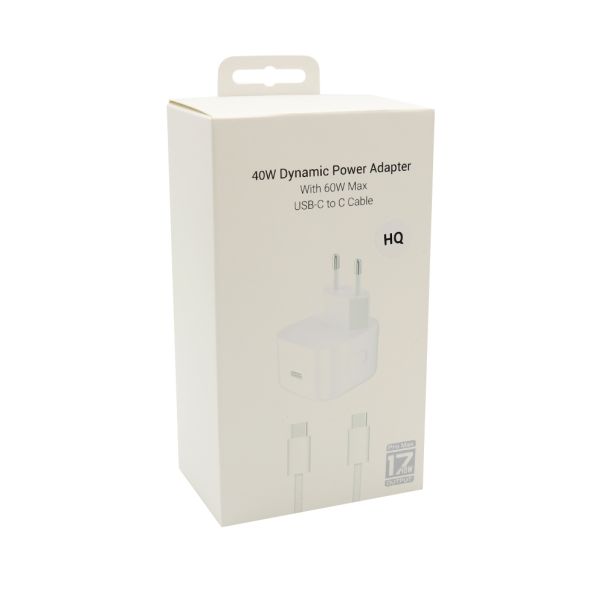 Kućni punjač za iPhone 17/AIR/17 Pro/17 Pro Max Type C na Type C 40W HQ belo - EP3011877