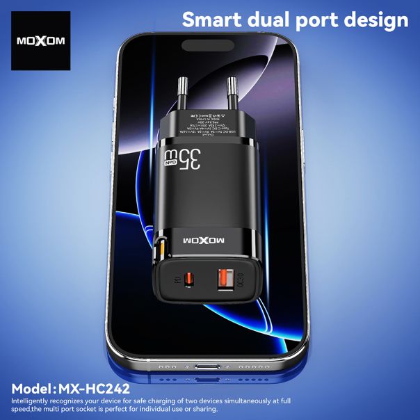 Kuciste punjaca MOXOM MX-HC242 35W PD Type C + USB crno - EP3096253