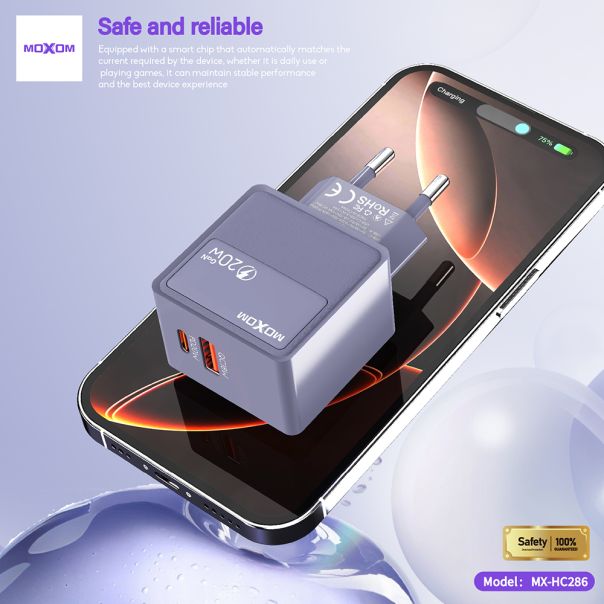 Kuciste punjaca MOXOM MX-HC286 Type C + USB 20W sivi - EP3096256