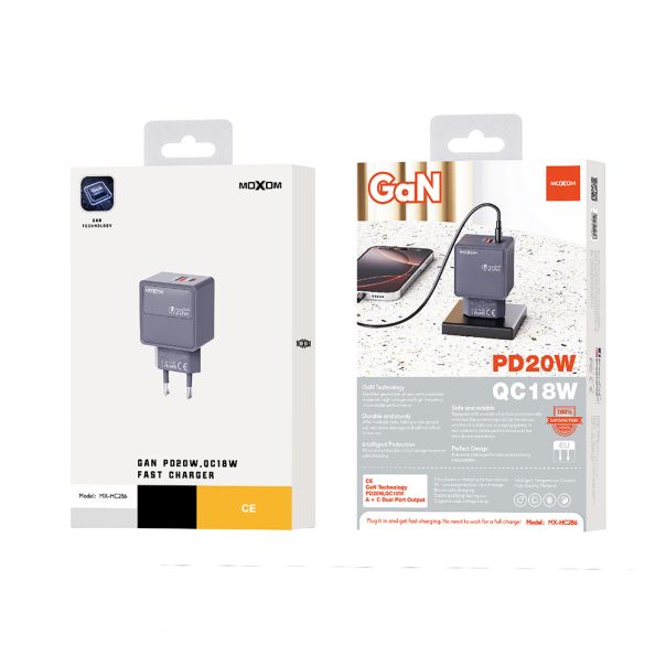 Kuciste punjaca MOXOM MX-HC286 Type C + USB 20W sivi - EP3096256