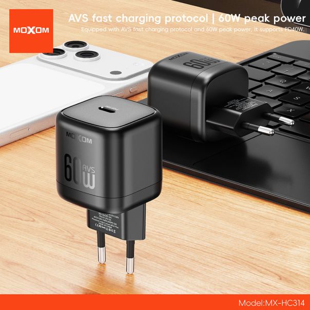 Kucni punjac Moxom MX-HC314 40W PD 65W AVS Type-C na Type-C crni - EP3096274