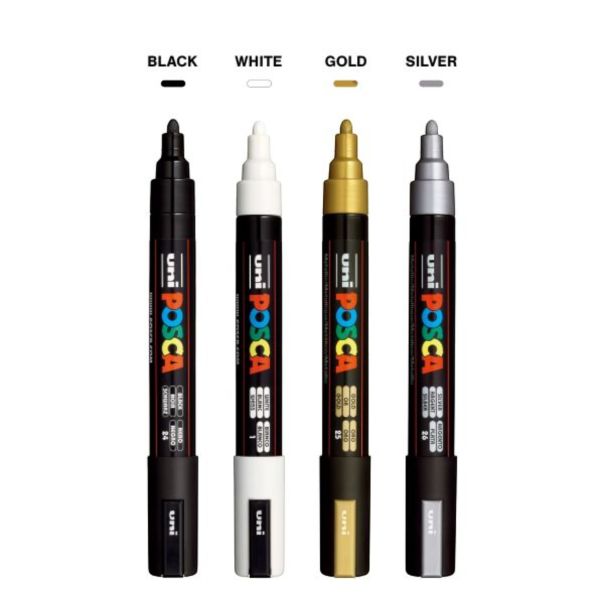 Uni marker set Posca PC-5M 4/1  crni,beli,srebrni i zlatni - 67846