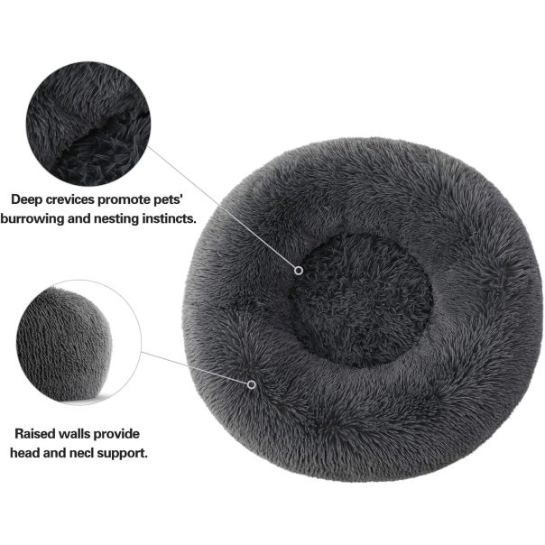 Petmates okrugli ležaj u obliku krofne 50cm za mačke i pse, tamno siva - R0067-1