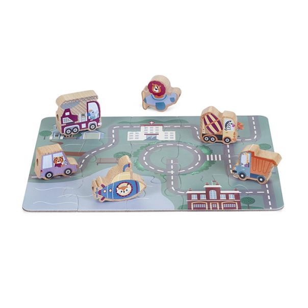 PINO Drvena igračka Nizalica sa puzzle podlogom 2u1 - PI6046