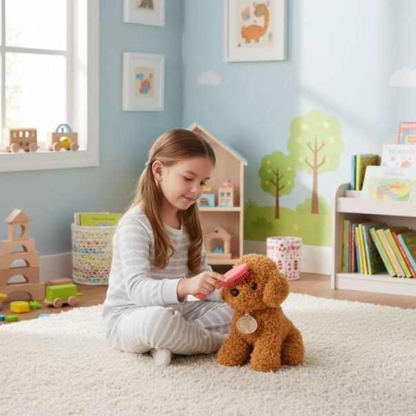 ECO TOYS Plišana igračka za decu, štene brown poodle, torba + četka za negu - EP2752021