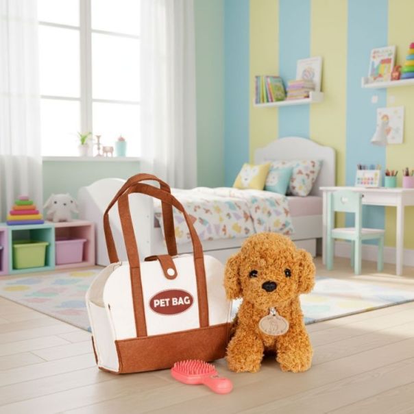 ECO TOYS Plišana igračka za decu, štene brown poodle, torba + četka za negu - EP2752021